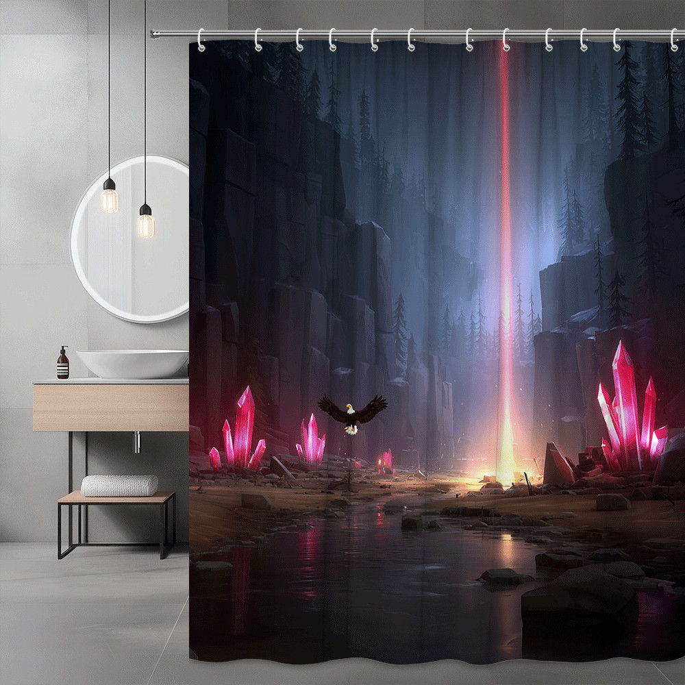Fantasy Crystal Cave Shower Curtain, Forest Landscape Print
