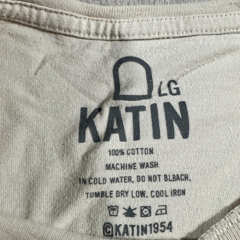 Katin Tee Shirt mens Large Cream Striped Pocket Short Sleeve Flaw