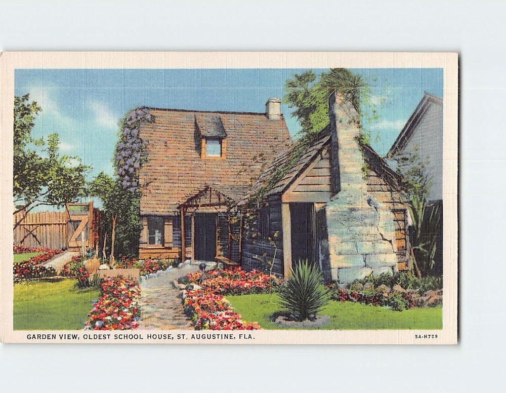 Postcard Garden View Oldest School House St. Augustine Florida USA