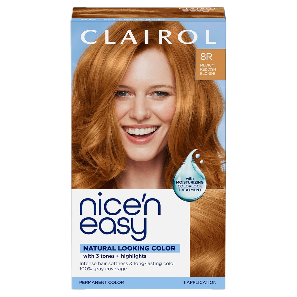 Clairol Nice'N Easy Permanent Hair Dye, 8R Medium Reddish Blonde Hair Color, Pac