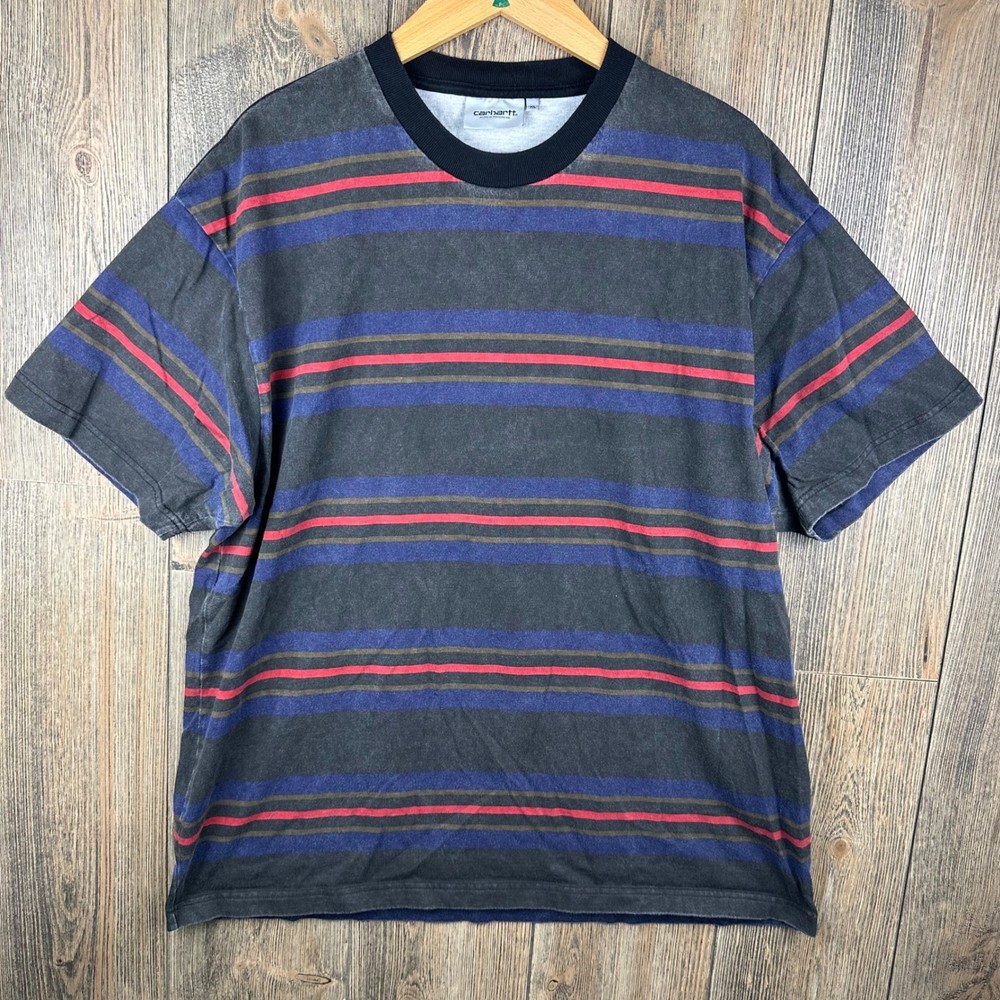 Carhartt WIP Oregon T-Shirt Mens XL Striped Organic Cotton Short Sleeve Black