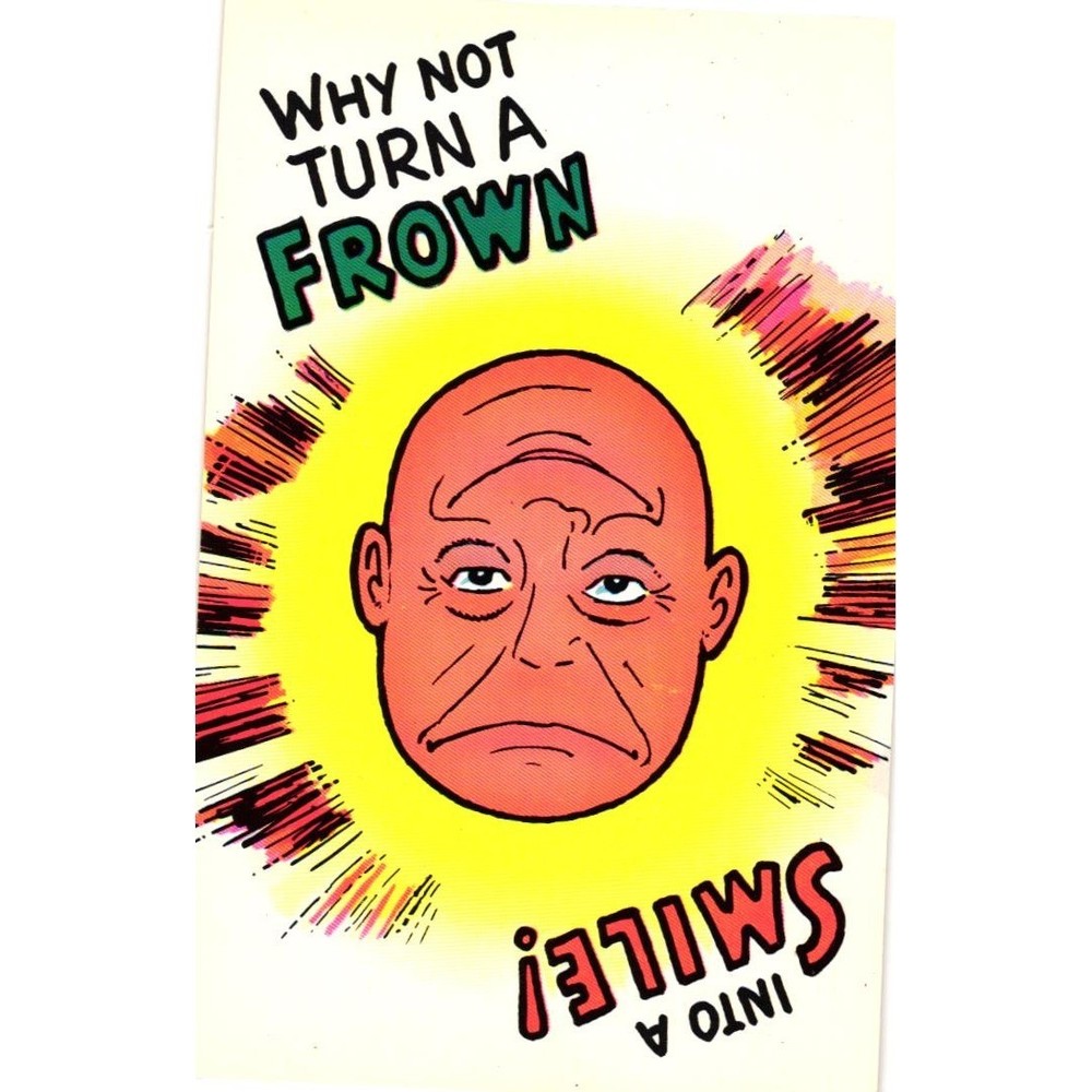 Vintage Plastichrome Optical Illusion Postcard Frown Into A Smile Comic Novelty