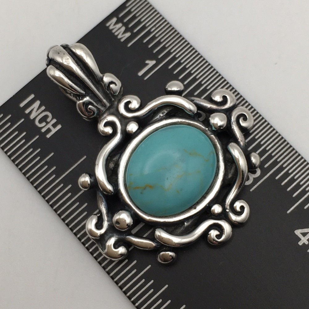 Vintage Sterling Silver Southwestern Oval Turquoise Pendant Marked 925 6g #68