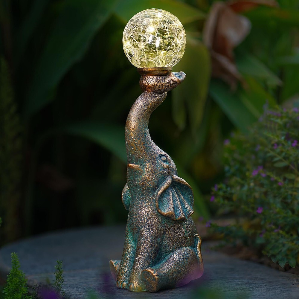 NEW Solar Elephant Garden Decor Statues Sculptures for Outside Outdoor Figurine