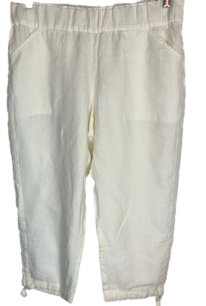 Pantalones de lino blanco Pure Jill PL dobladillo recogido playa costera abuela ropa de resort-image