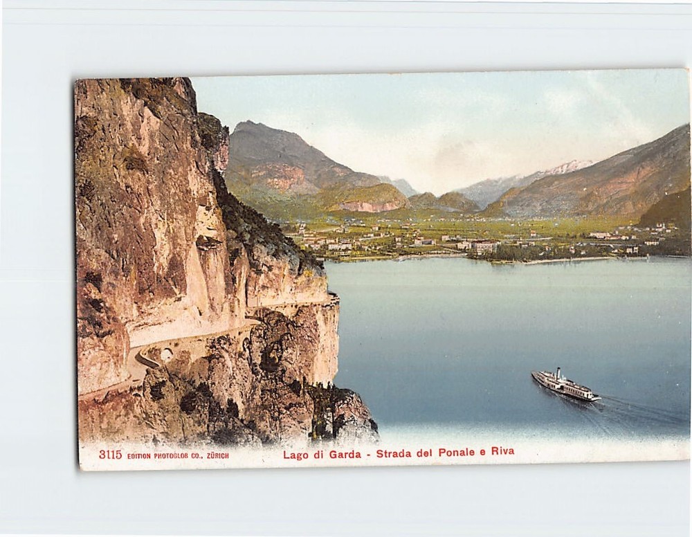 Postcard Ponale Road overlooking Lake Garda in Italy