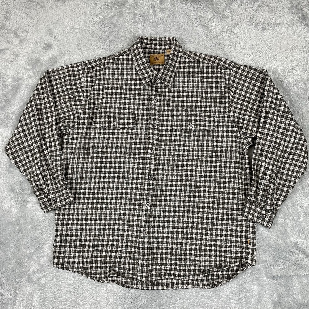 Moose Creek Shirt Men’s 2XL Beige/Green Heavy Flannel Button Up Long Sleeve