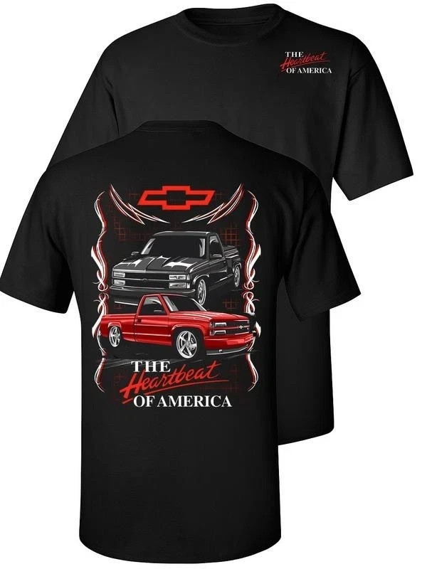 Chevy OBS Truck T-Shirt ? Retro Heartbeat of America Graphic Tee,Car Lover Tee