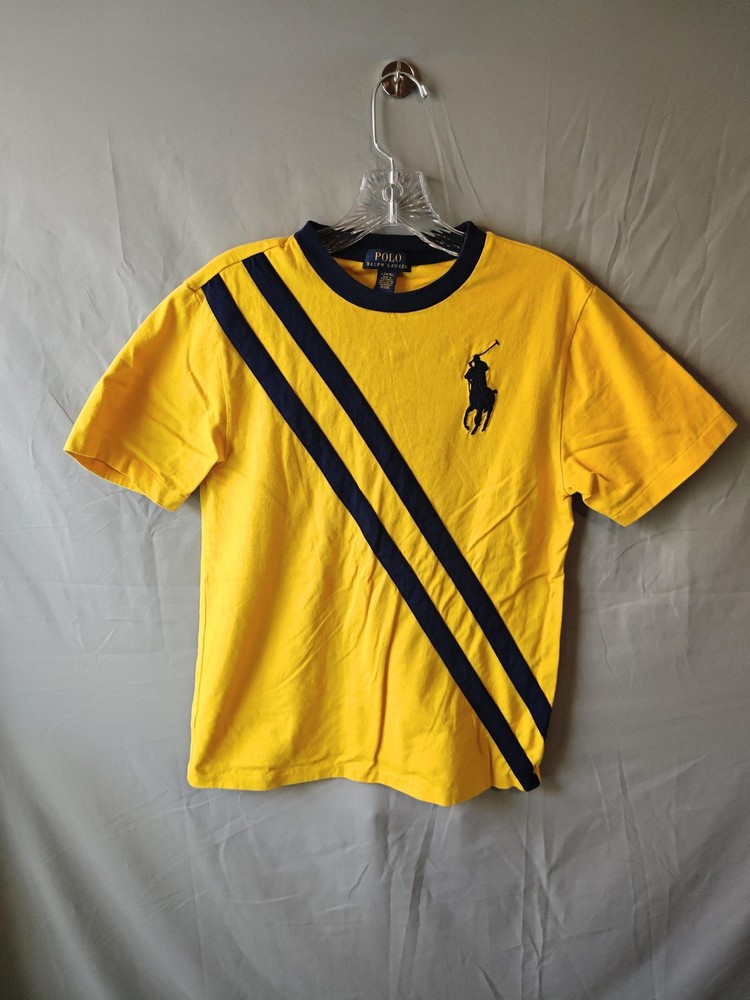 Polo Ralph Lauren Shirt Youth Large Yellow Blue Big Pony Short Sleeve Cotton Tee