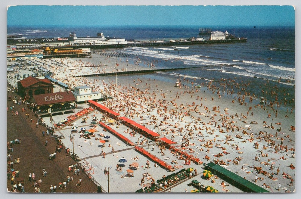 Atlantic City NJ Beach Crowds Steel Pier Boardwalk Vintage Postcard