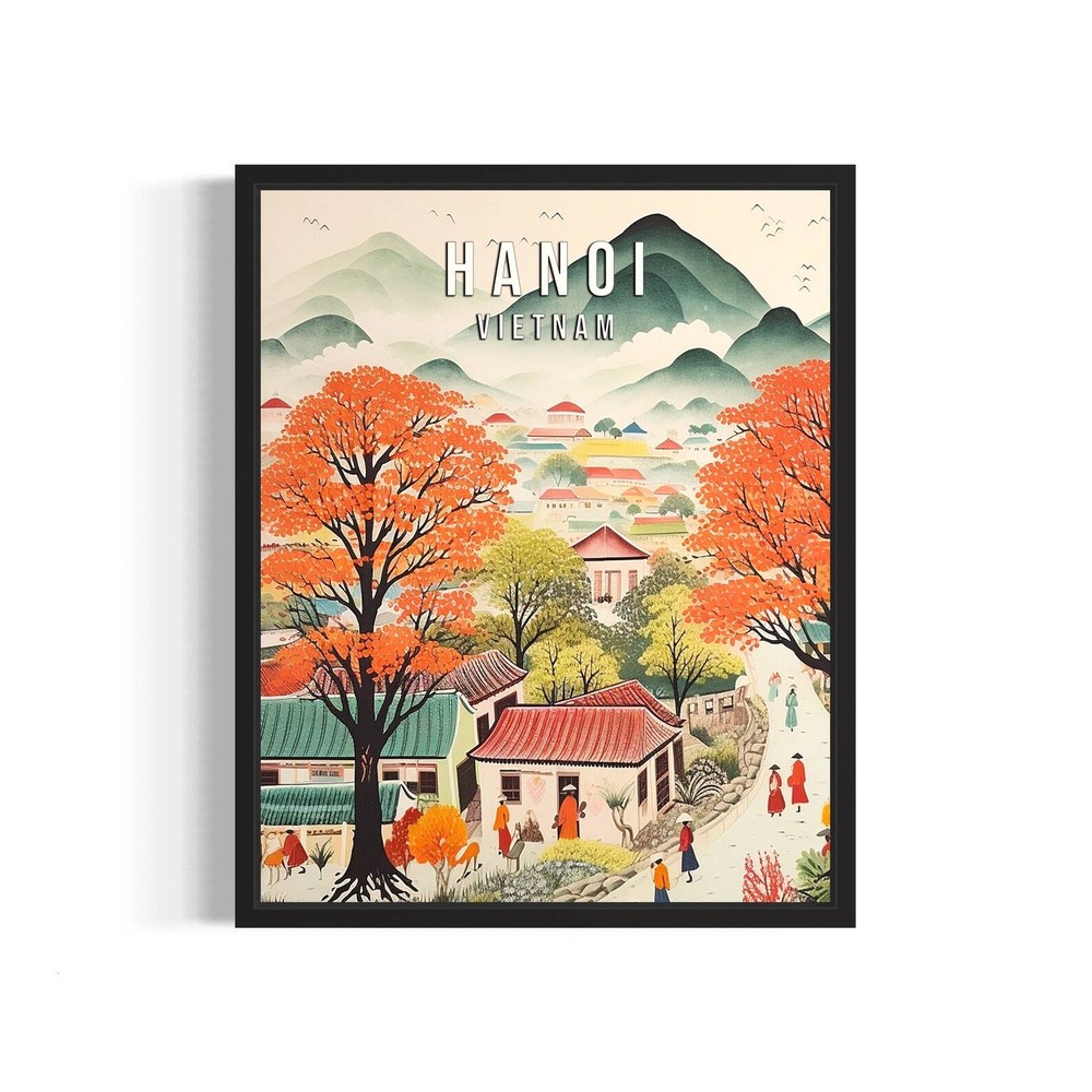 Hanoi Vietnam Poster Art Print Famous City Retro Vintage Painting Wall Art Decor