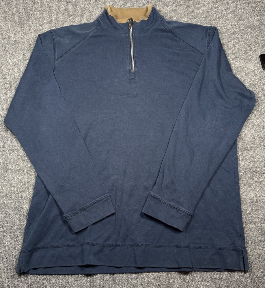 Tommy Bahama Sweater Mens Small Blue Quarter Zip Pullover  100% Pima Cotton