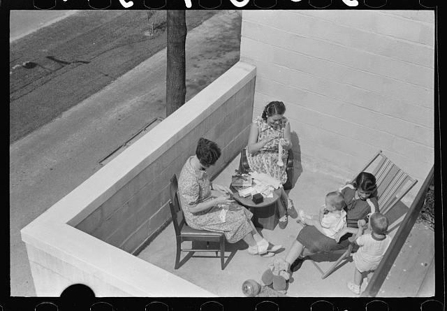 Photo:Greenbelt Maryland Family on Terrace 1938 Mother Children