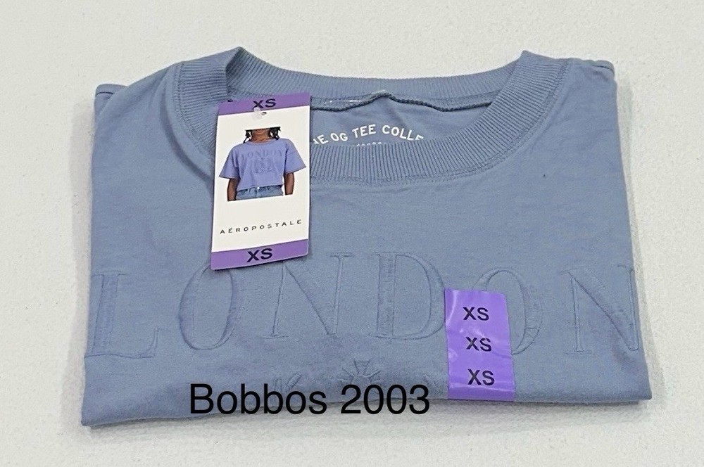 Aeropostale Women's Cropped Boyfriend Graphic Tee, Washed Blue, Size XS