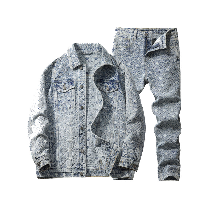 Luxury High Street Men Denim Set Jacket & Jeans Retro Washed Casual Loose Outfit
