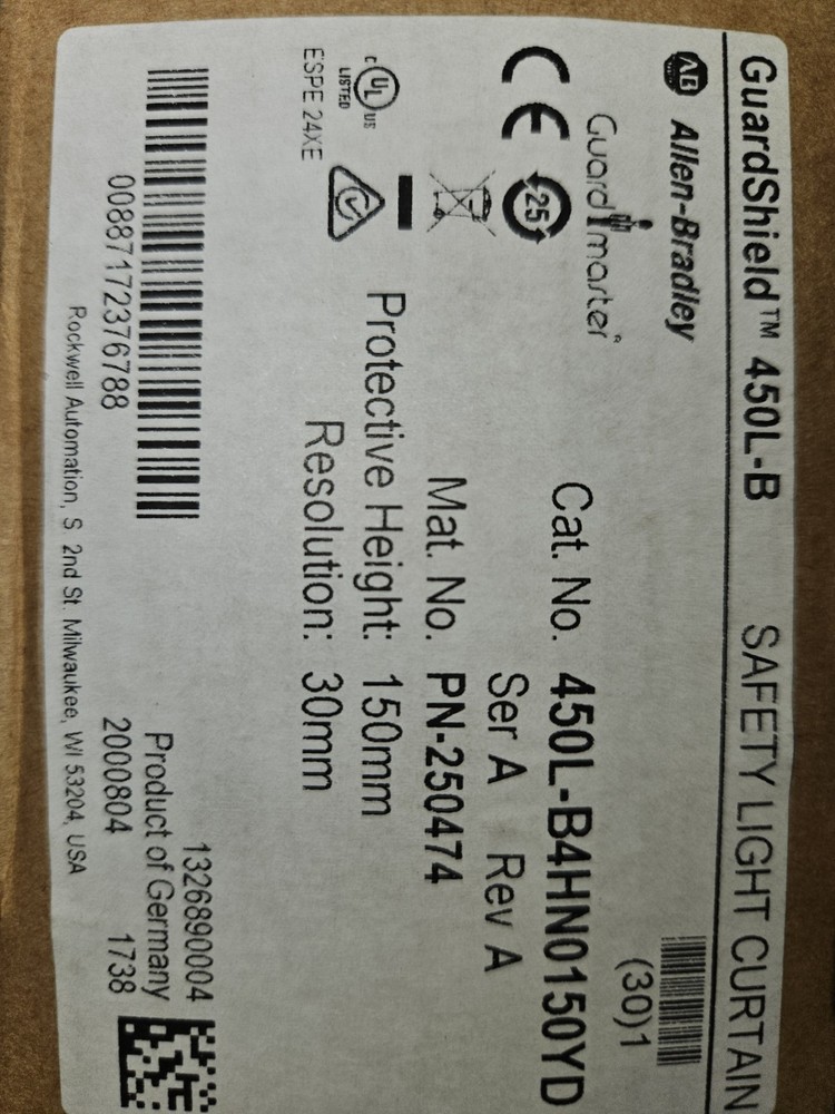 ALLEN BRADLEY 450L-B4HN0150YD, GuardShield LIGHT CURTAIN 2 PAIR Per Box
