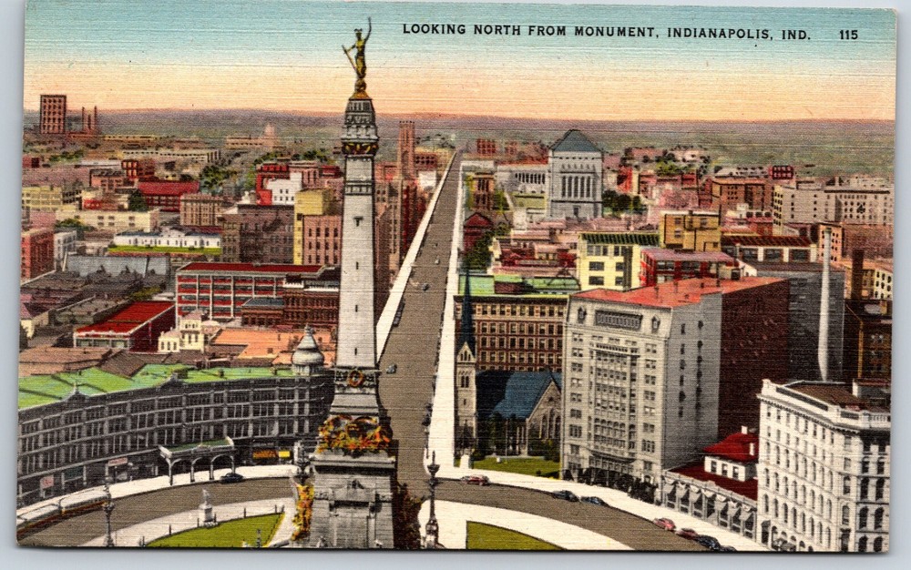 Postcard Looking North From Monument, Aerial View, Indianapolis Indiana Unposted