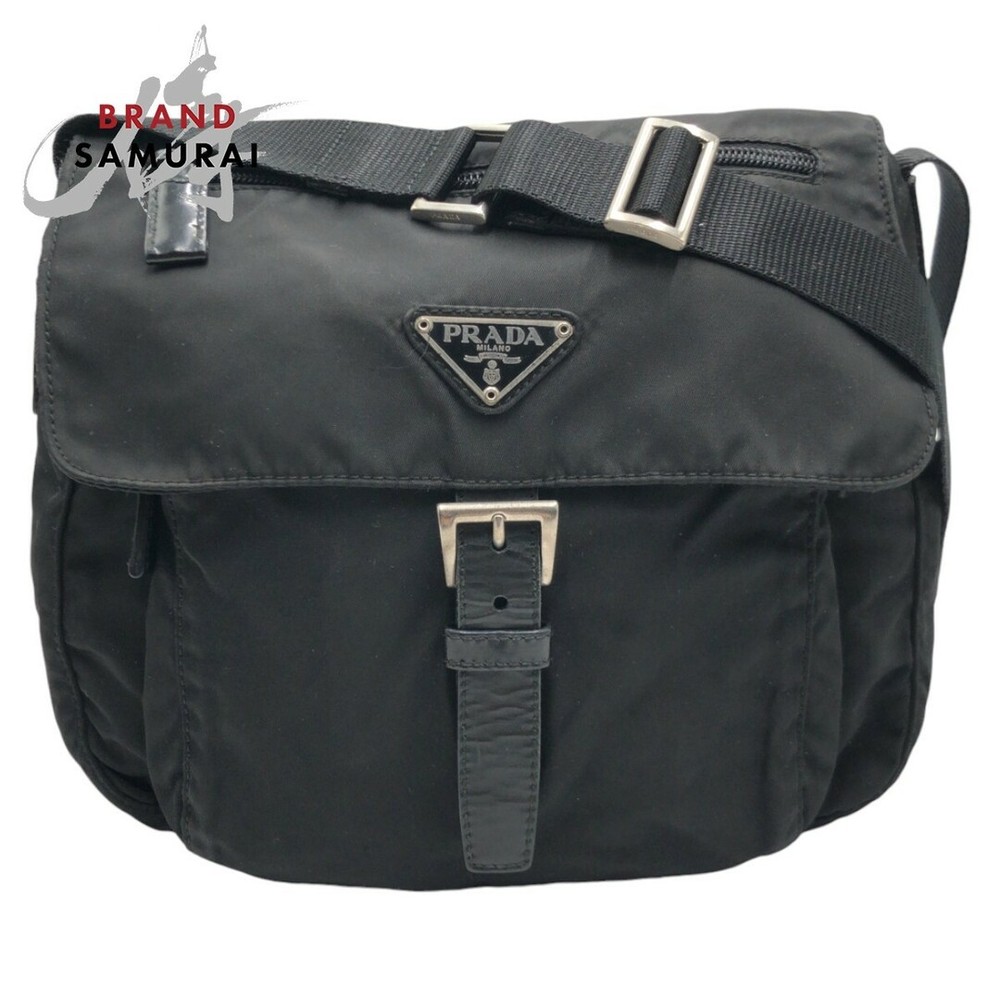 RARE Prada Tessuto Triangle Logo Black Nylon Unisex Shoulder Bag Pochette