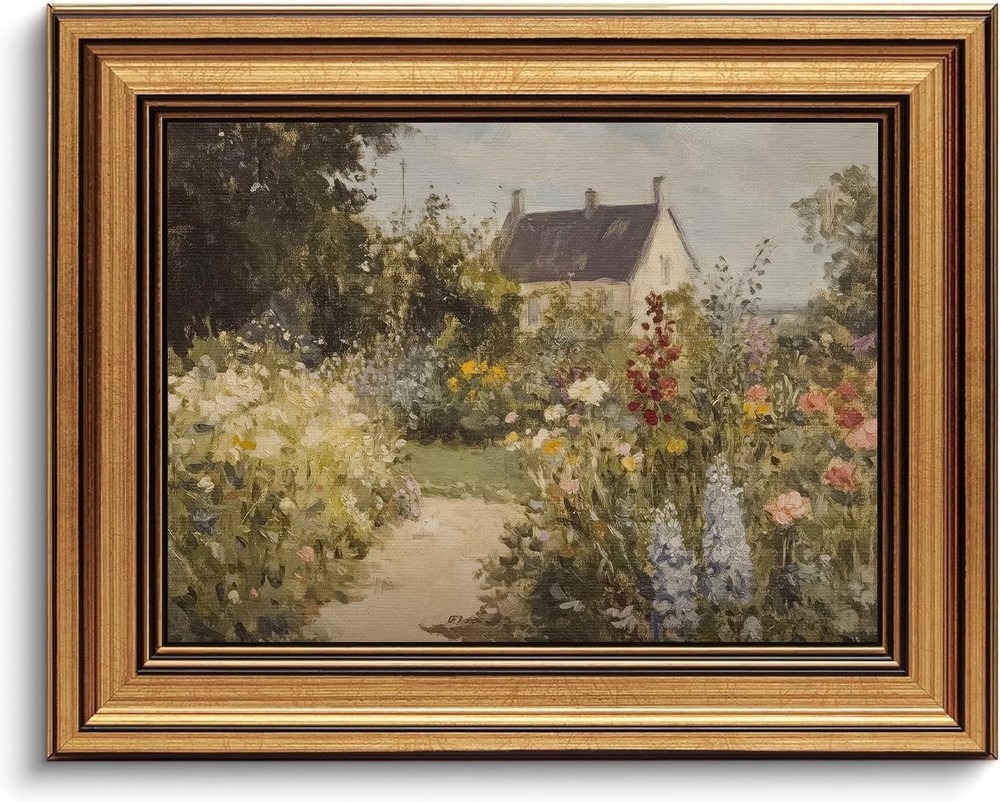 Gold Framed Vintage Painting Wall Art Nature Wildflower Landscape Wall Decor ...