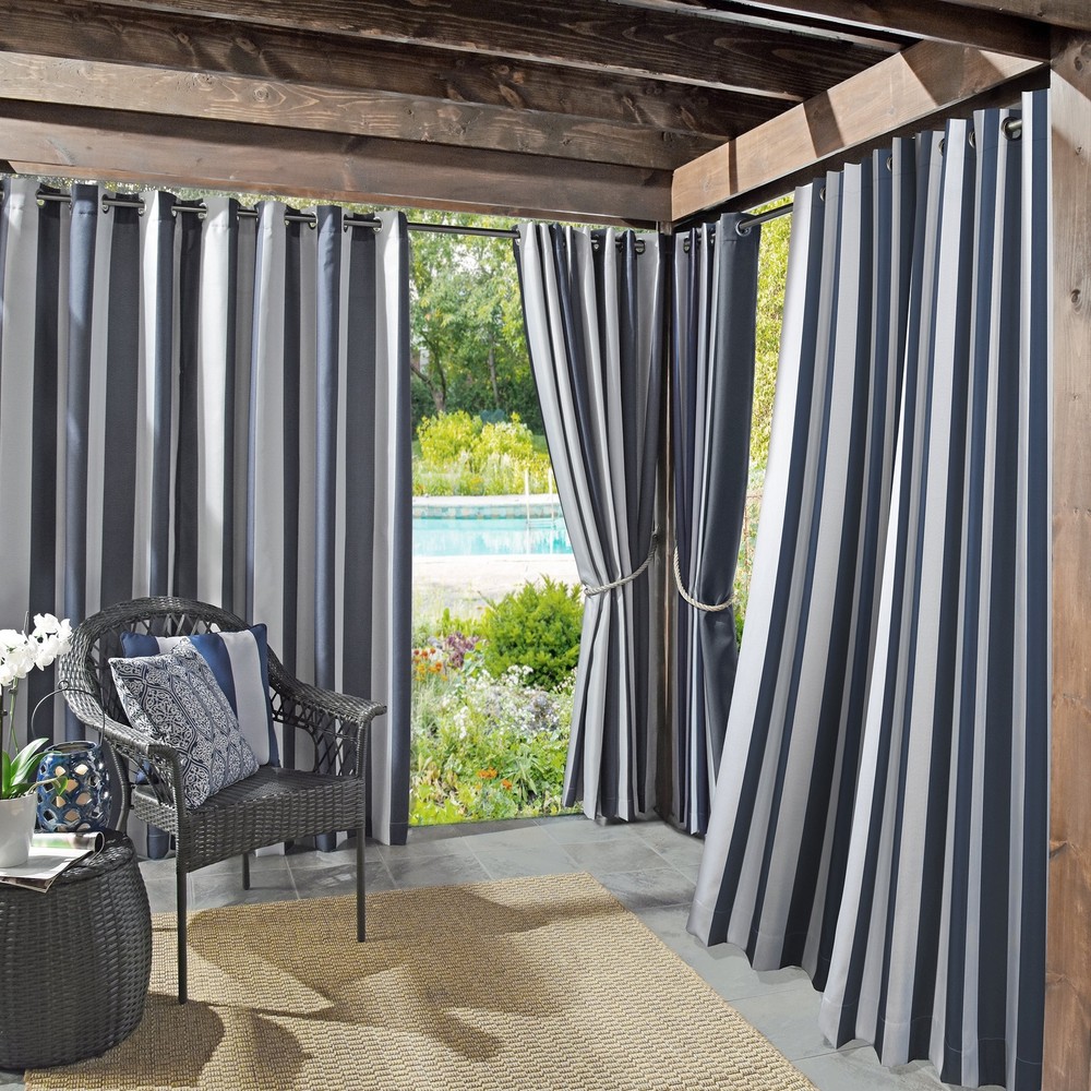 UV-Protective Valencia 2-Pack Cabana Stripe Indoor/Outdoor Energy Efficient Curtains