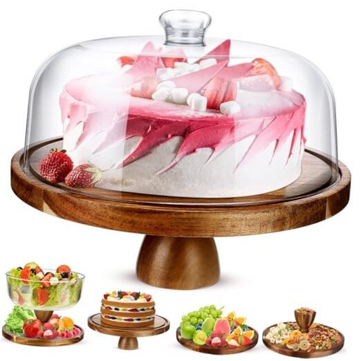 6-in-1 Acacia Wood Cake Stand with 12
