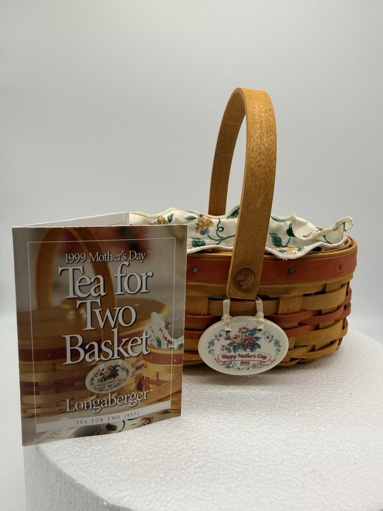 Longaberger 1999 Tea for Two Mothers Day Basket w/ Liner, Protector and Tie-On
