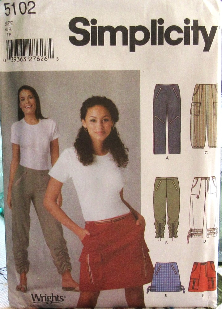 Simplicity 5102 Womens 12-18 Sporty CARGO Pants Capris Mini Skirt Pattern UNCUT