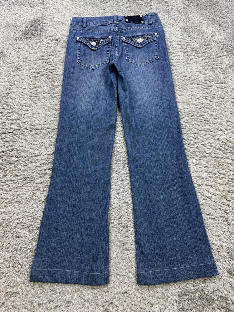 Cache Jeans Women 0 Mid Rise Loose Fit Flare Embellish Flap Pocket Y2K Denim Vtg