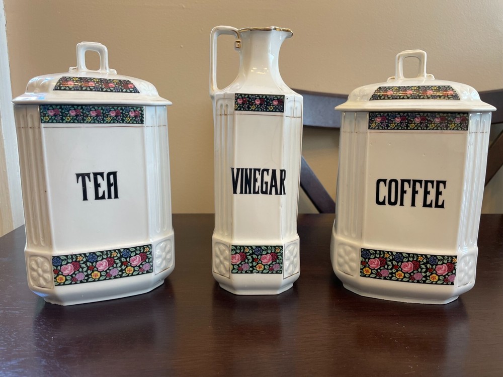 Antique MZ Altrohlau CMR Czechoslovakia Coffee Tea Vinegar Container Set Signed