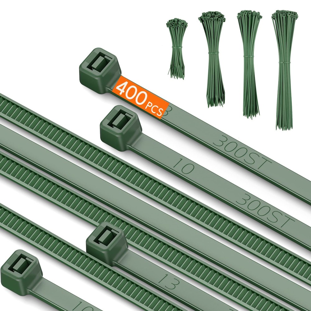 PA66 Heavy Duty Green Zip Ties 400pcs 12 10 8 4 Inch Cable Ties for Secure Fastening