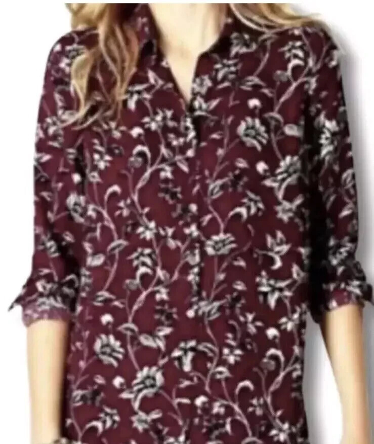 J. Jill Collared Tunic Top Pleated Back Long Sleeve Button Front Floral Size S/P