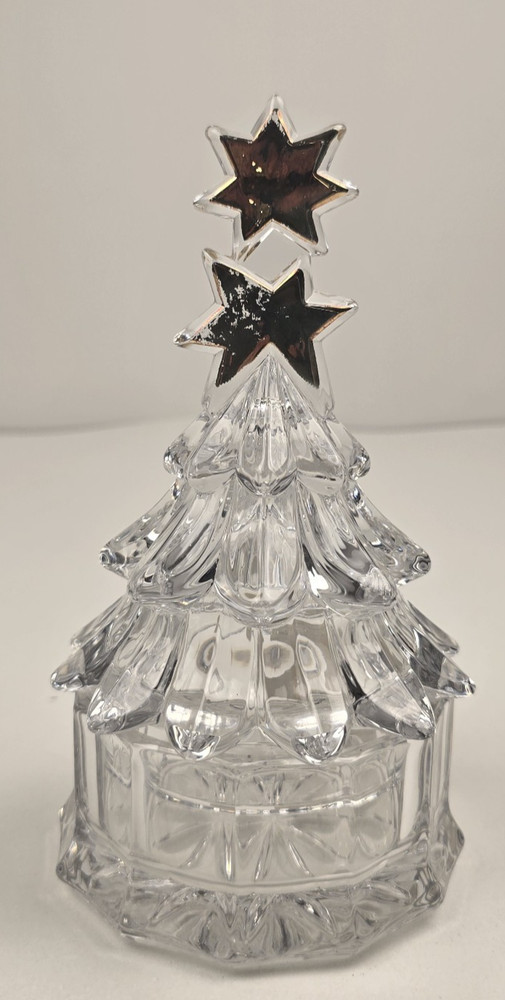 vtg Mikasa Golden Stars Covered Christmas Tree Trinket Box Collectible Crystal