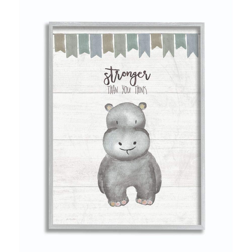Stronger Than You Think Hippo Grey Framed Wall Art, 16 x 20, Design by Artist...