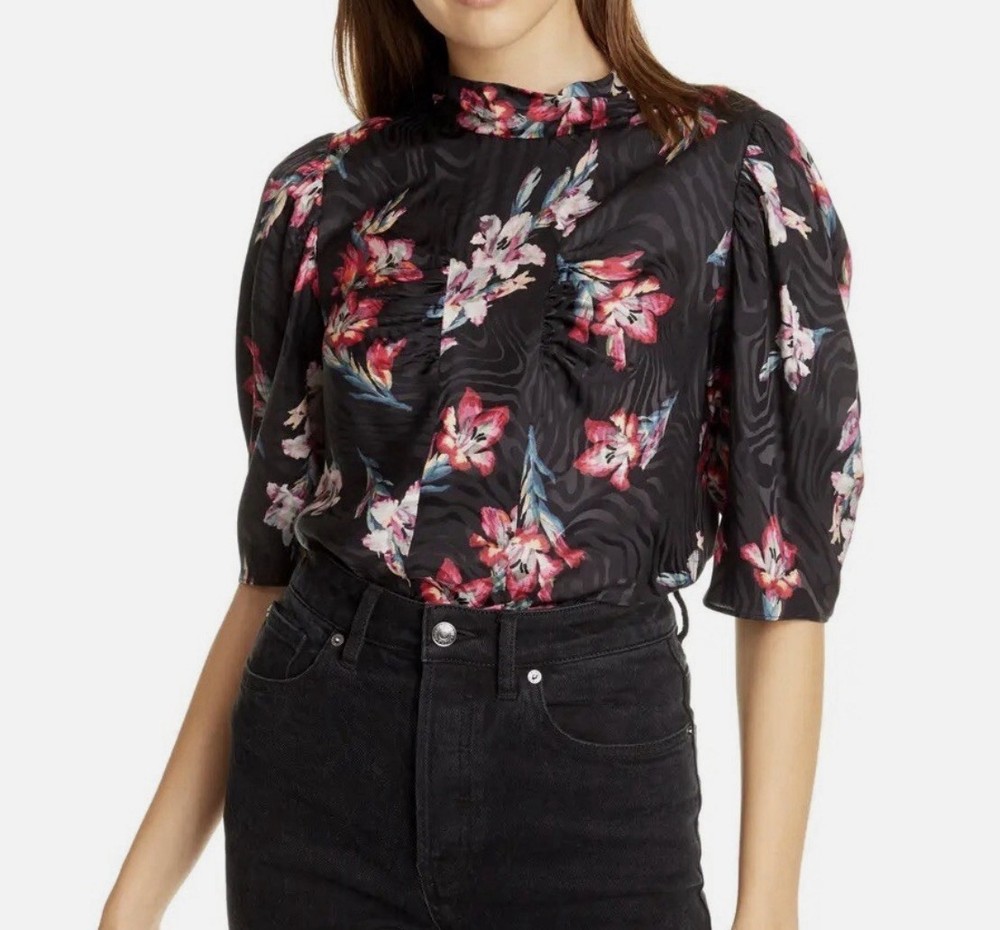 Rebecca Taylor Short Sleeve Scoop Neck Noha Floral Blouse Top Size 14