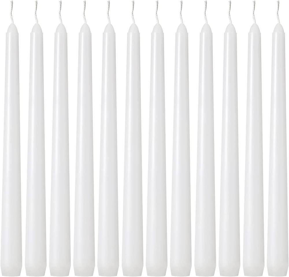 Kedtui Taper Candles 10 Inch (H) Dripless, Set of 24 White Unscented and Smokele