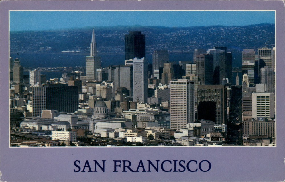 San Francisco California skyline aerial view Map on back  unused postcard sku141