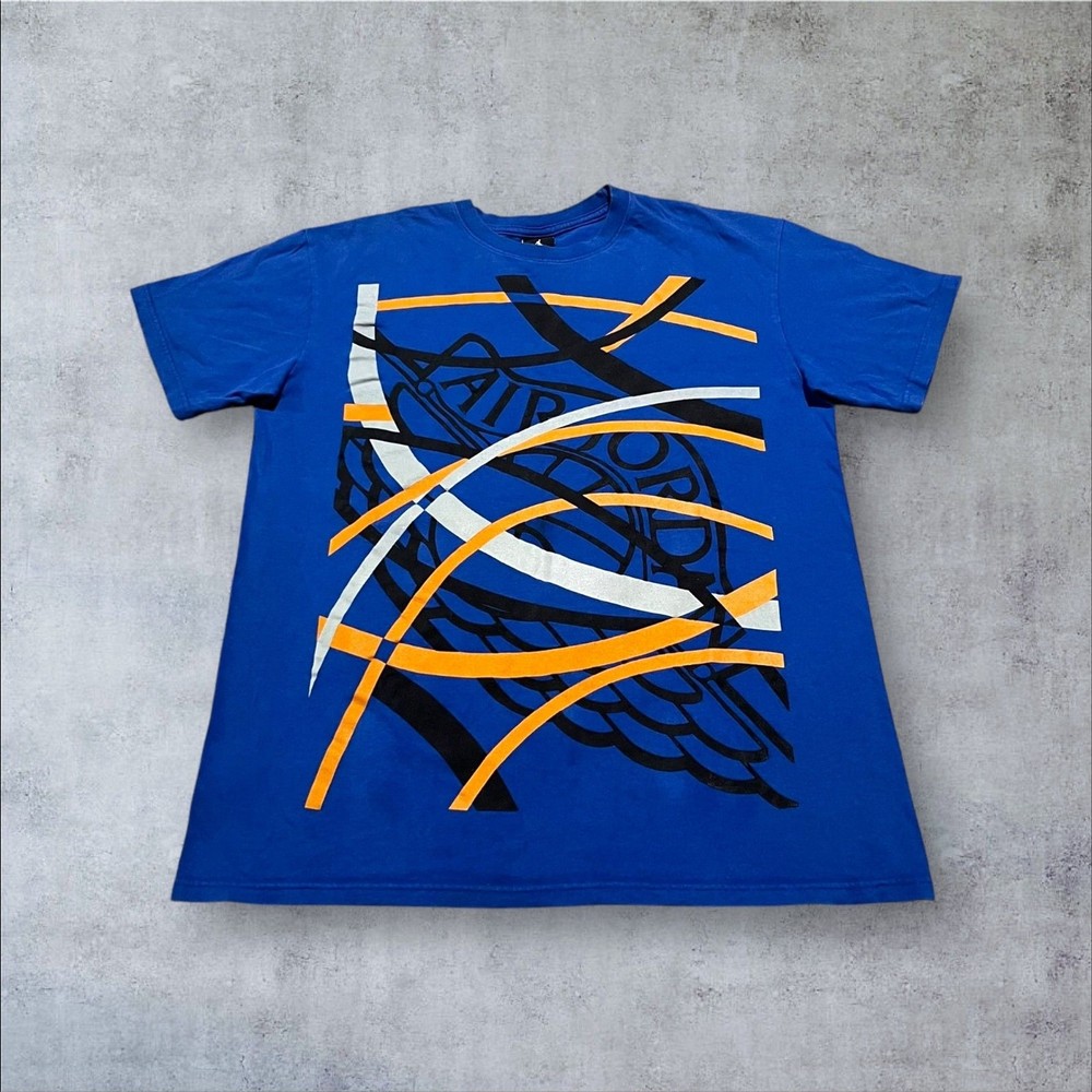Y2K Blue Yellow Nike Air Jordan Abstract Pattern AOP Graphic Shirt-image