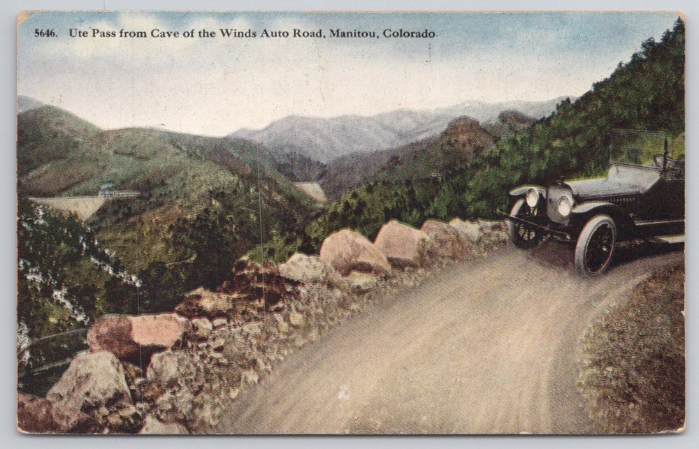 Ute Pass Cave of Winds Auto Road Manitou Colorado Vintage Car Postcard