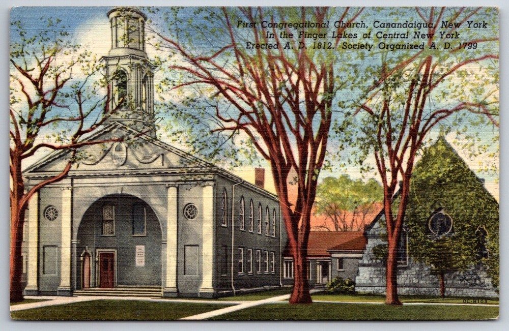 Canandaigua New York~First Congregational Church Bldg Exterior~Vintage Postcard