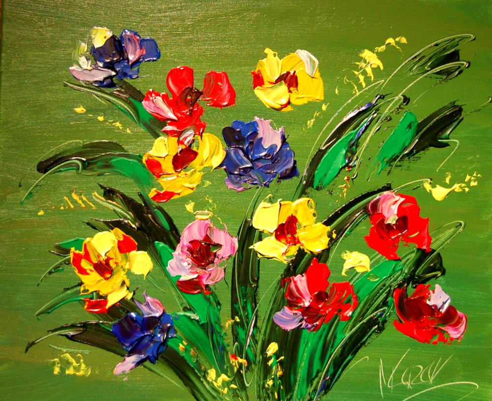 Flowers Original Oil Painting Canvas Wall Art Stretched
