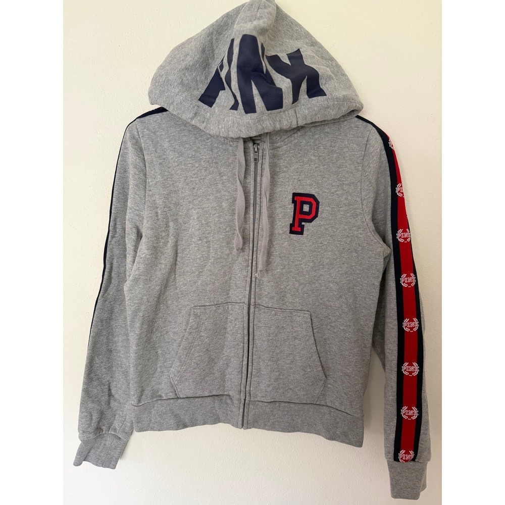 Victorias Secret Pink full zip hooded gray with red logo jacket size S Y2K