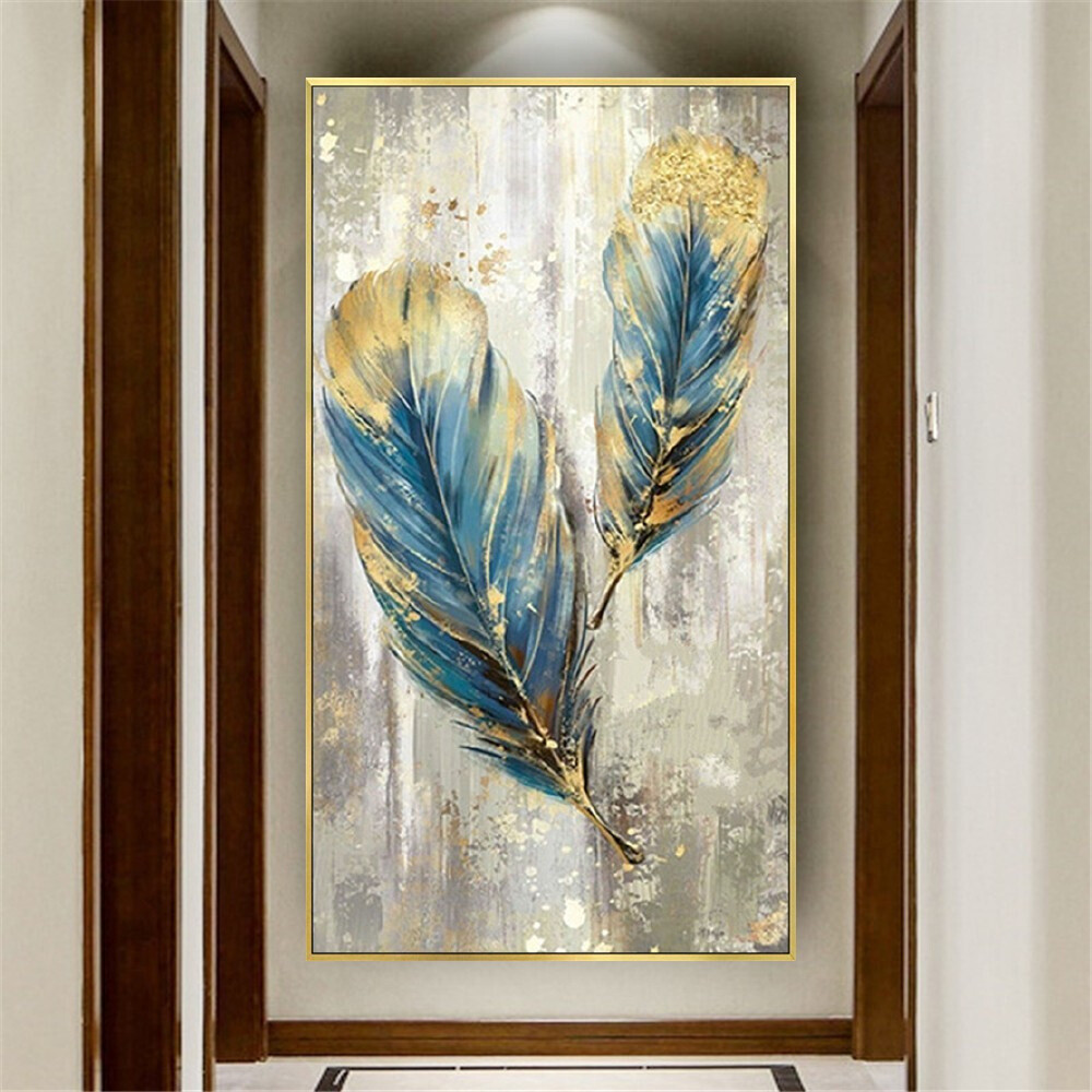 Hand Painted Feather Abstract Gold Foil Oil Painting Modern Home Decoration Wall
