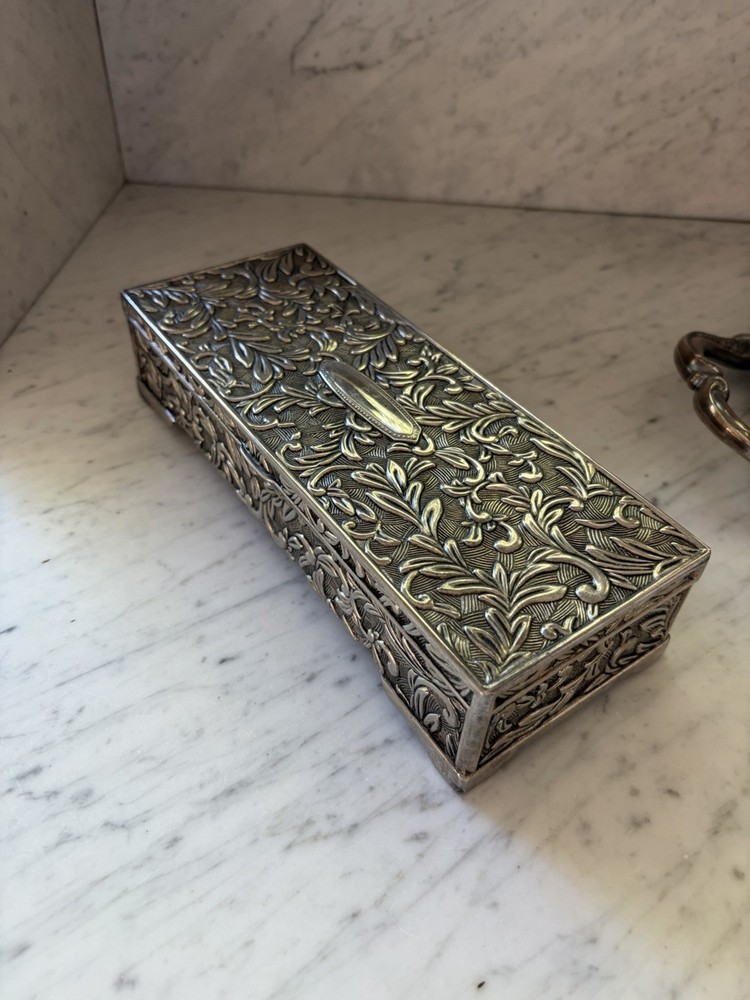 Goddinger Silverplate Jewelry Box Hinged Lid Trinket Box 9” X 4”