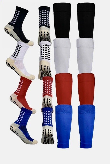 Grip Socks And Matching Shinguard Sleeve - Kids Soccer - WHITE