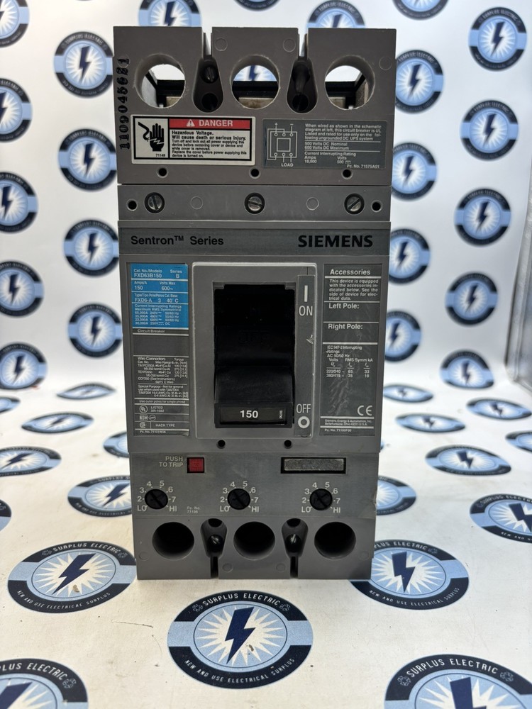 Siemens FXD63B150 Circuit Breaker 3 Poles, 150 Amps 600V AC