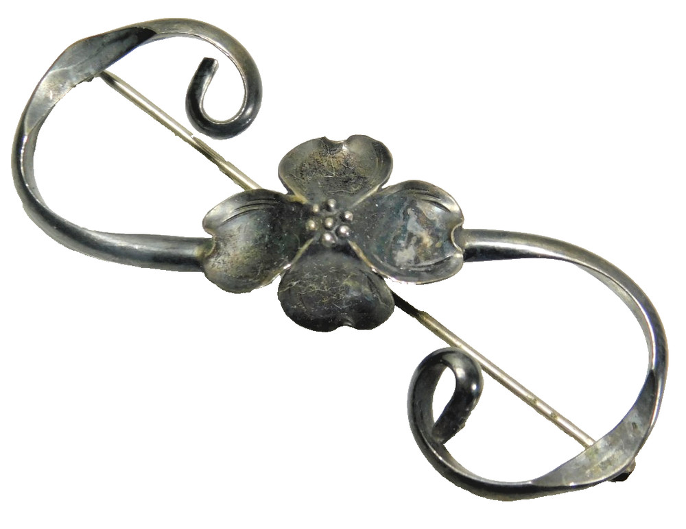 Vintage Stuart Nye Hand Wrought Sterling Silver Dogwood Flower Brooch Pin