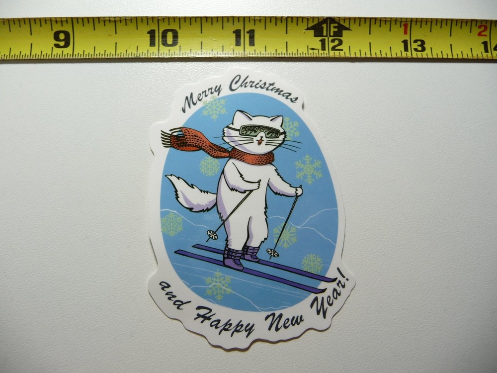 Winter Sports Cat Skiing Christmas New Year Decal Sticker for Snow Resort Fun