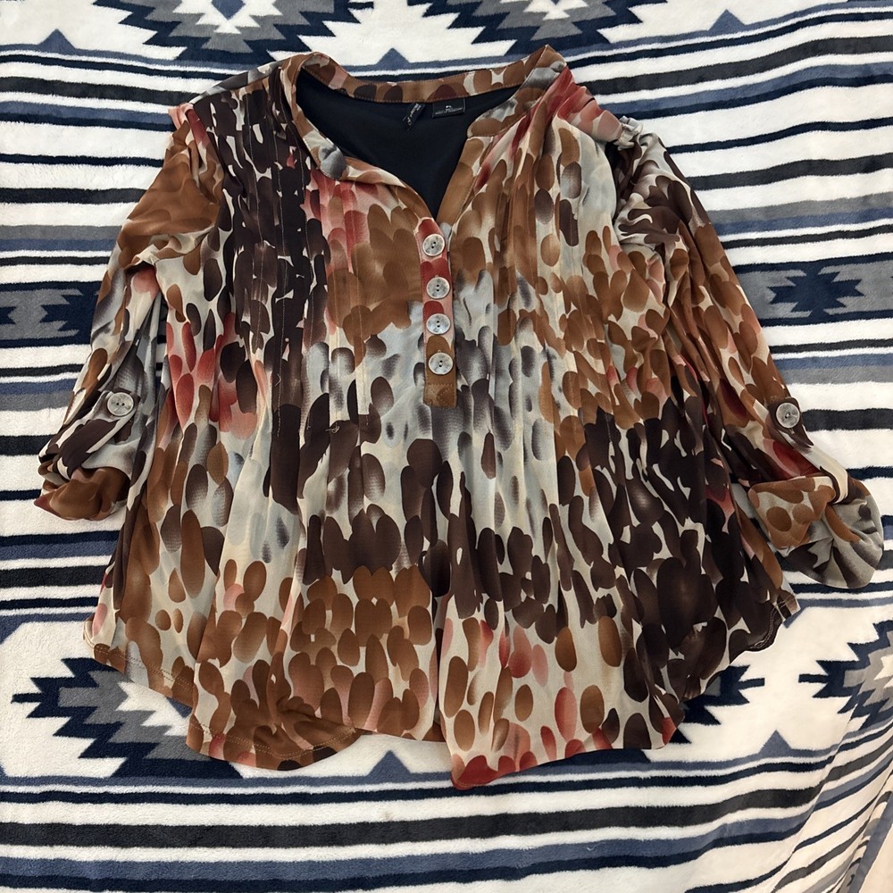 New Direction Women's Petite Blouse Multicolor Print, Size PL
