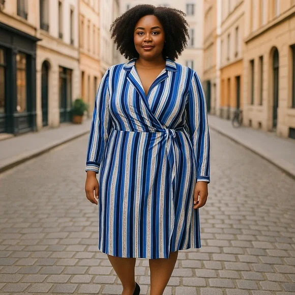 Cato | Plus Size Status Stripe Wrap Dress Size 26/28