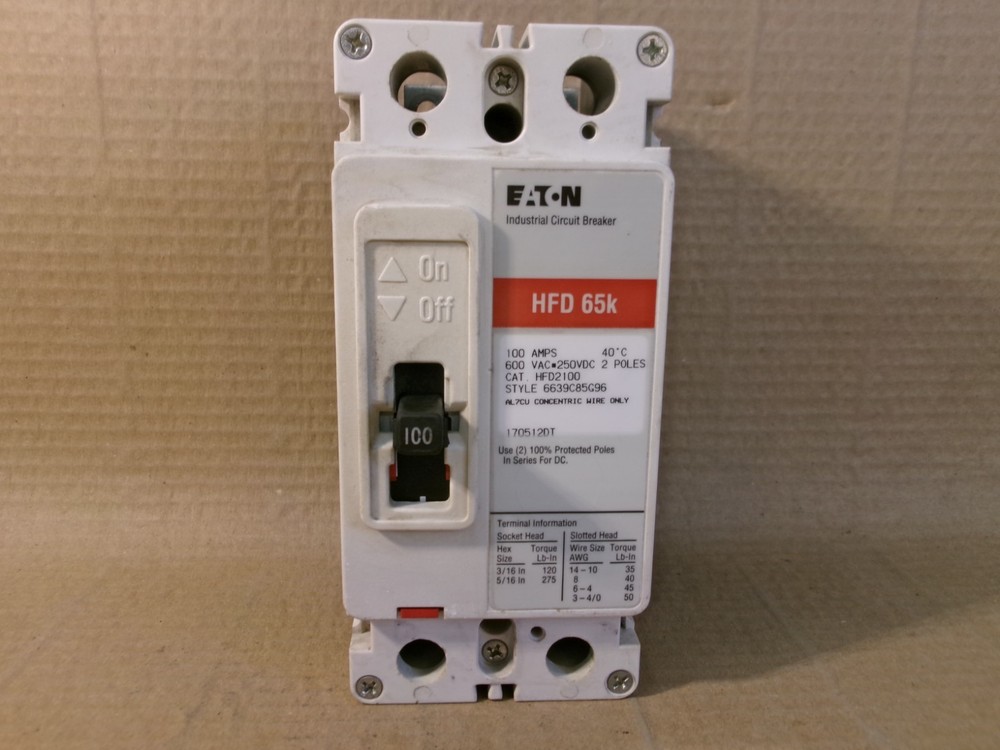 Eaton Cutler Hammer FD HFD HFD2100 2 Pole 100 Amp 600V Circuit Breaker